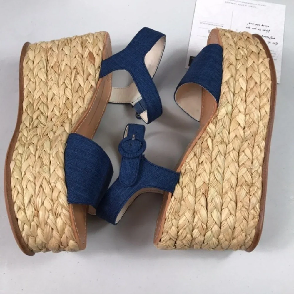 Dolce Vita Blue Denim Woven Platform Sandals 9.5 - Picture 6 of 8